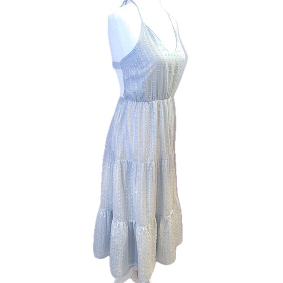 NWT Lulu’s | Sunny Reverie Light Blue Swiss Dot Lurex Halter Midi Dress | Small - Picture 5 of 13